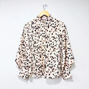 WOMANCE Beige leopard print blouse with puffed sleeves